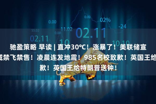 驰盈策略 早读 | 直冲30℃！涨暴了！美联储宣布！北京全域禁飞禁售！凌晨连发地震！985名校致歉！英国王给特朗普送钟！